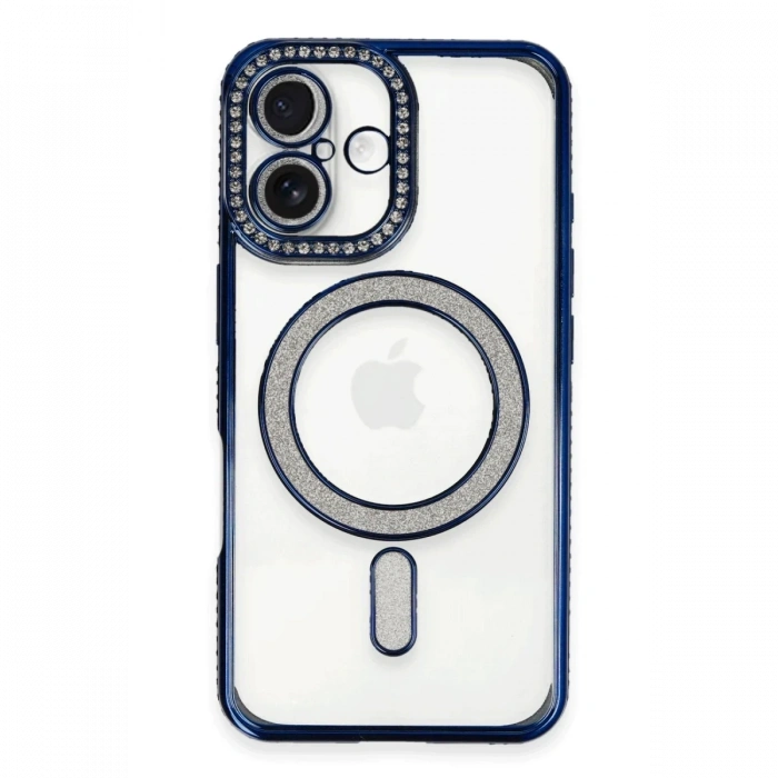 Mey İthalat®   iPhone 16 Kılıf Joke Simli Magneticsafe Kılıf - Lacivert