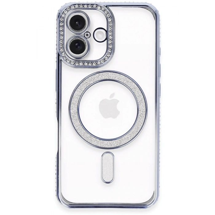 Mey İthalat®   iPhone 16 Kılıf Joke Simli Magneticsafe Kılıf - Mavi