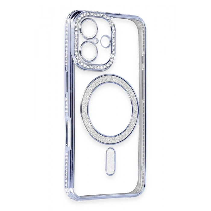 Mey İthalat®   iPhone 16 Kılıf Joke Simli Magneticsafe Kılıf - Mavi