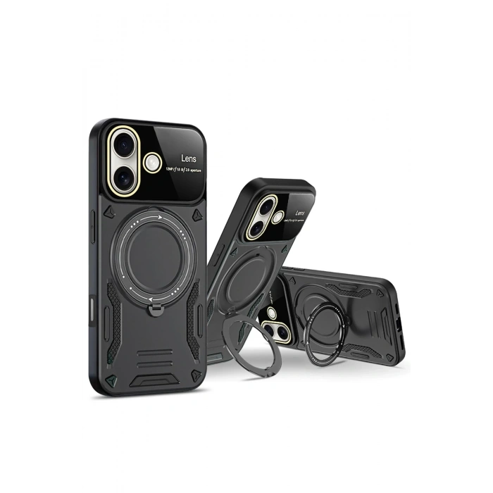 Mey İthalat®   iPhone 16 Kılıf Joy Lens Standlı Kapak - Kırmızı