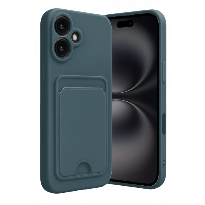 Mey İthalat®   iPhone 16 Kılıf Kelvin Kartvizitli Silikon - Koyu Yeşil
