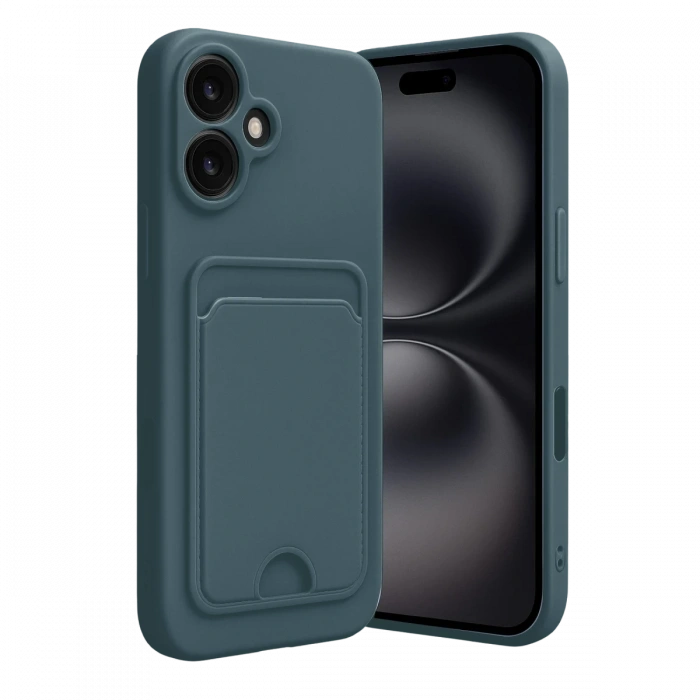 Mey İthalat®   iPhone 16 Kılıf Kelvin Kartvizitli Silikon - Koyu Yeşil