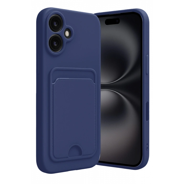 Mey İthalat®   iPhone 16 Kılıf Kelvin Kartvizitli Silikon - Lacivert