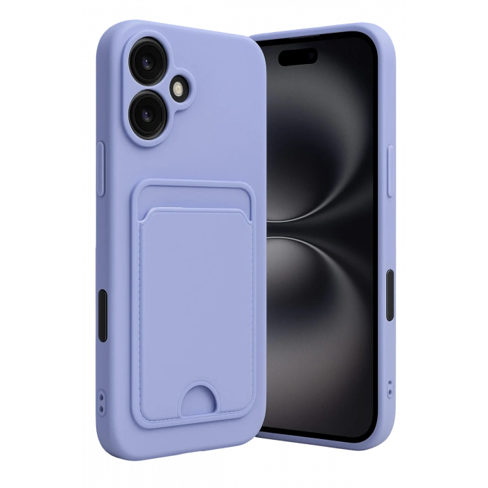 Mey İthalat®   iPhone 16 Kılıf Kelvin Kartvizitli Silikon - Lila
