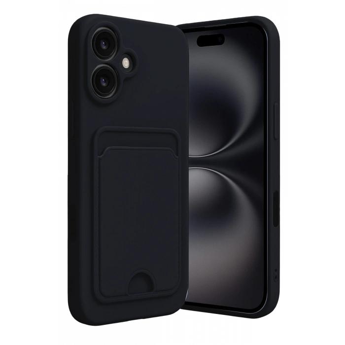 Mey İthalat®   iPhone 16 Kılıf Kelvin Kartvizitli Silikon - Siyah