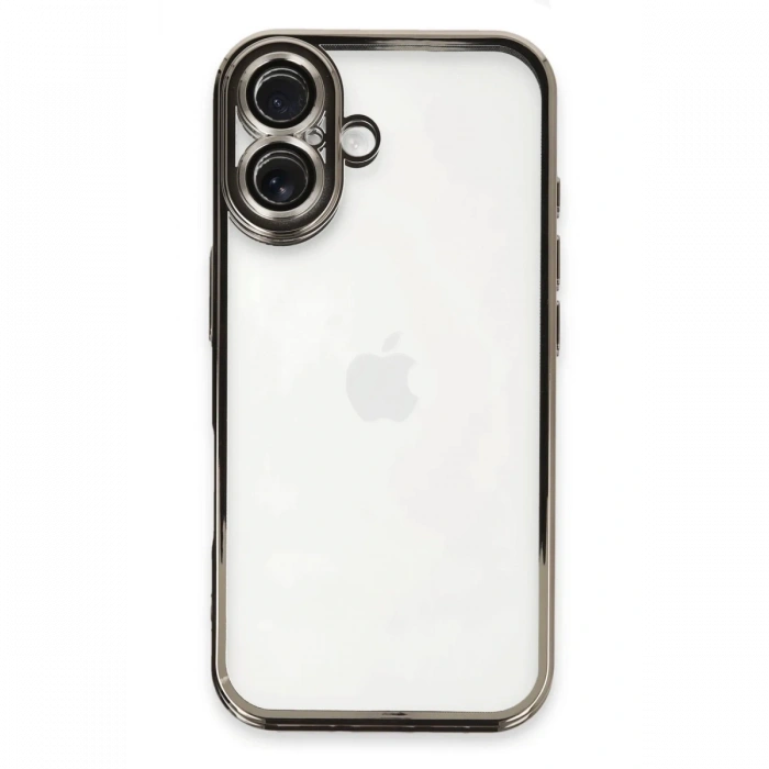 Mey İthalat®   iPhone 16 Kılıf  Lensli Silikon - Titanyum Gri