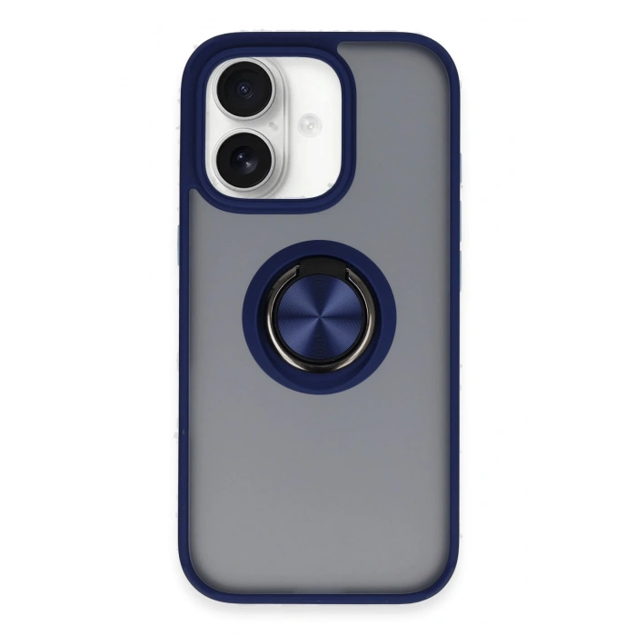 Mey İthalat®   iPhone 16 Kılıf Montreal Yüzüklü Silikon Kapak - Lacivert