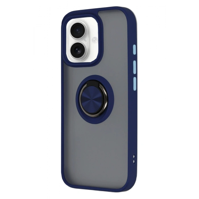 Mey İthalat®   iPhone 16 Kılıf Montreal Yüzüklü Silikon Kapak - Lacivert