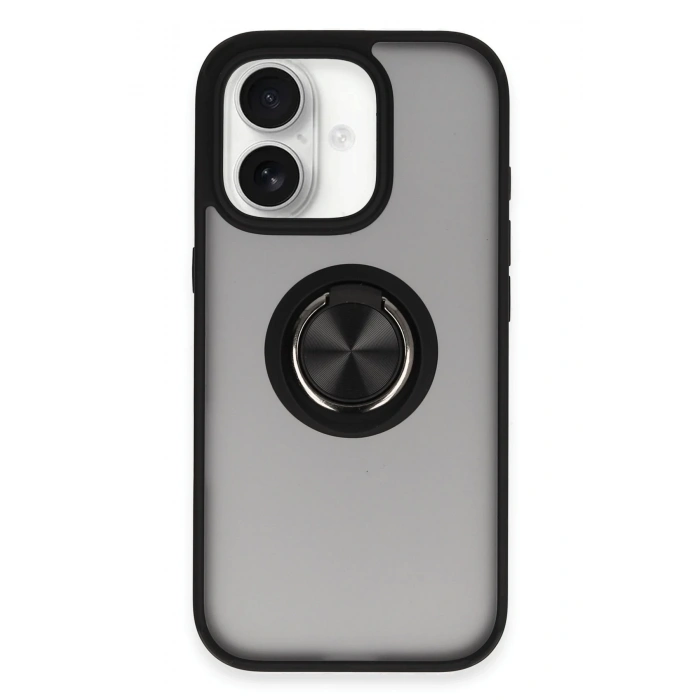 Mey İthalat®   iPhone 16 Kılıf Montreal Yüzüklü Silikon Kapak - Siyah