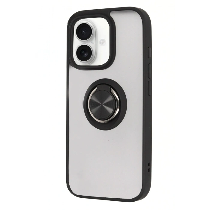 Mey İthalat®   iPhone 16 Kılıf Montreal Yüzüklü Silikon Kapak - Siyah