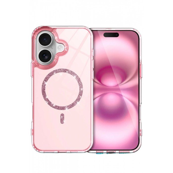 Mey İthalat®   iPhone 16 Live Diamond Magsafe Kapak - Pembe