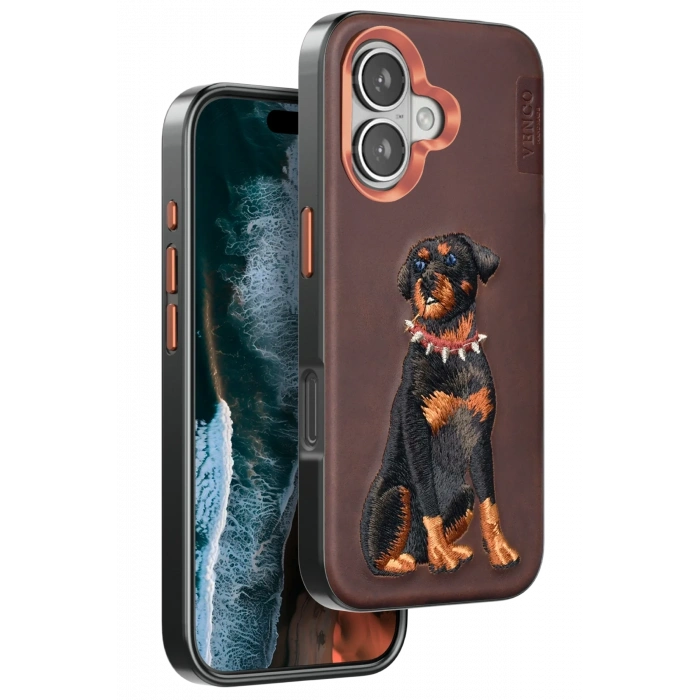 Mey İthalat®   iPhone 16 Perma Desenli Kapak - Koyu Kahve