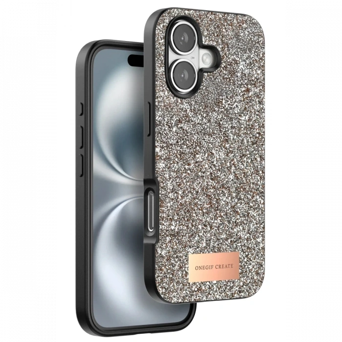 Mey İthalat®   iPhone 16 Plus Bright Simli Kapak - Gold