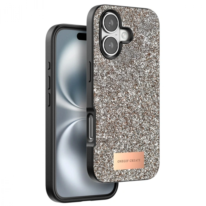 Mey İthalat®   iPhone 16 Plus Bright Simli Kapak - Gold