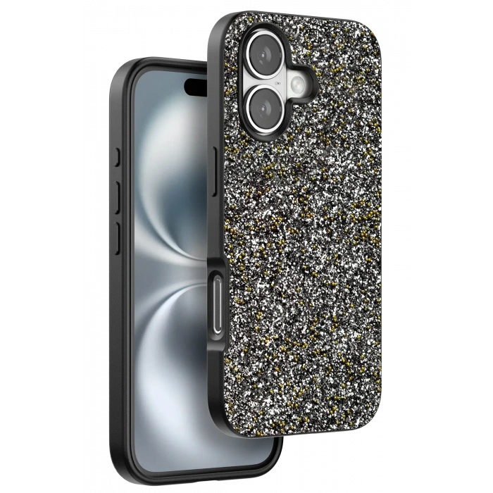 Mey İthalat®   iPhone 16 Plus Bright Simli Kapak - Gümüş