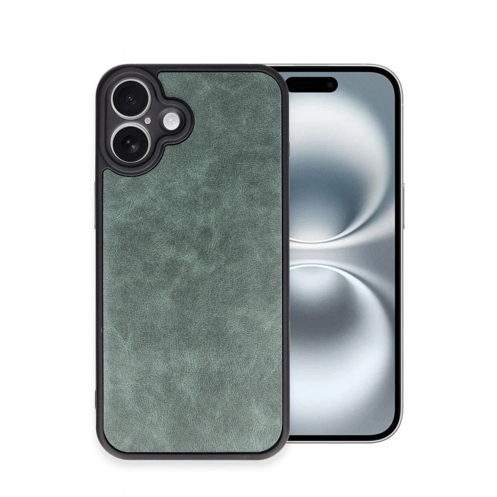Mey İthalat®   iPhone 16 Plus Kılıf Aras Deri Kapak - Koyu Yeşil