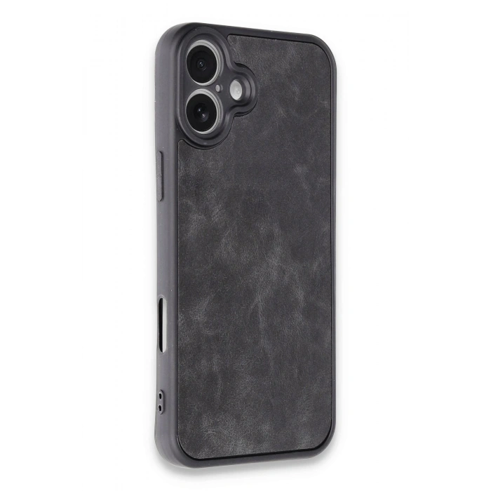 Mey İthalat®   iPhone 16 Plus Kılıf Aras Deri Kapak - Siyah