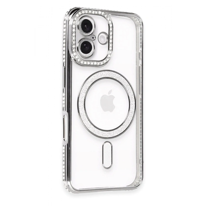 Mey İthalat®   iPhone 16 Plus Kılıf Joke Simli Magneticsafe Kılıf - Gri