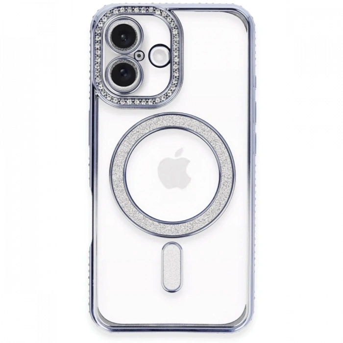 Mey İthalat®   iPhone 16 Plus Kılıf Joke Simli Magneticsafe Kılıf - Mavi