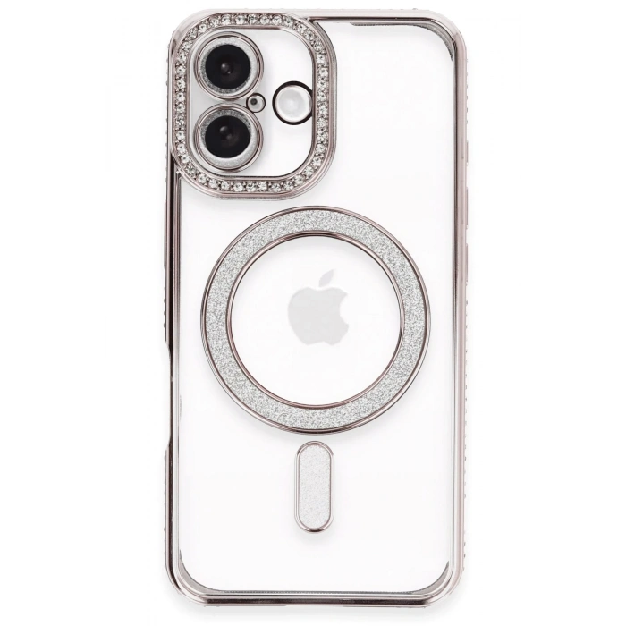 Mey İthalat®   iPhone 16 Plus Kılıf Joke Simli Magneticsafe Kılıf - Pembe