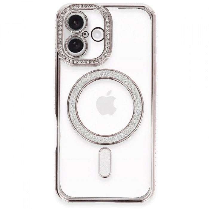 Mey İthalat®   iPhone 16 Plus Kılıf Joke Simli Magneticsafe Kılıf - Pembe