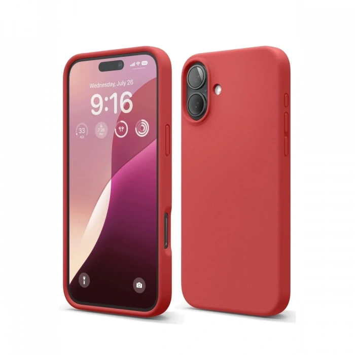 Mey İthalat®   iPhone 16 Plus Kılıf Nano içi Kadife Silikon - Kırmızı