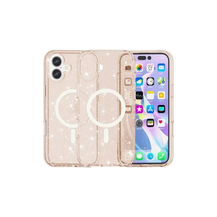 Mey İthalat®   iPhone 16 Plus Kılıf Star Magsafe Kapak - Turuncu