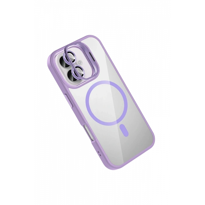 Mey İthalat®   iPhone 16 Plus Remim Lensli Magsafe Standlı Kapak - Lila