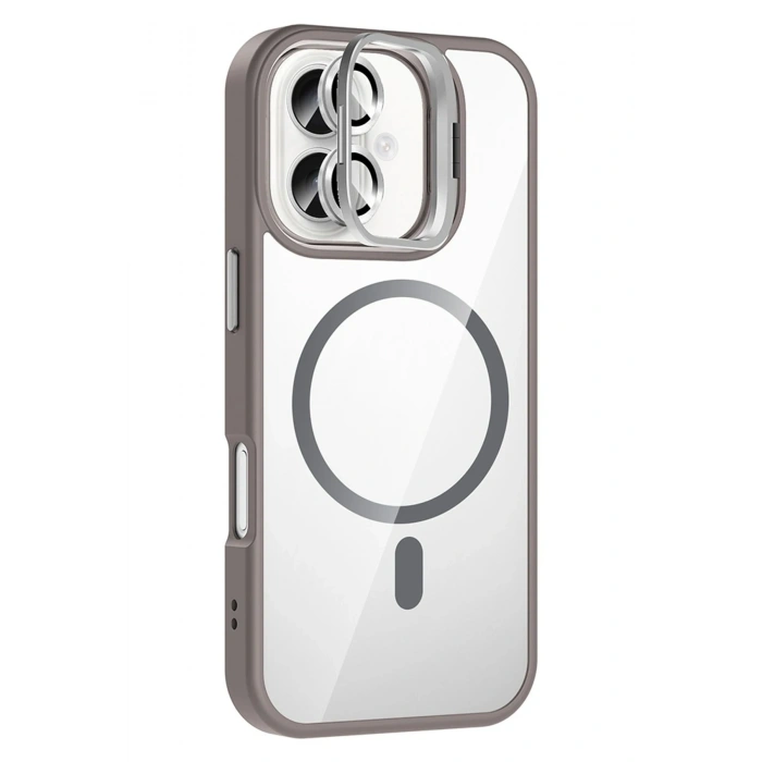 Mey İthalat®   iPhone 16 Plus Remim Lensli Magsafe Standlı Kapak - Titan Gri
