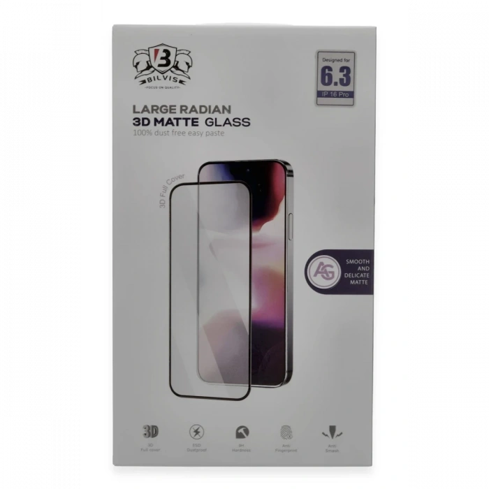 Mey İthalat®   iPhone 16 Pro Bilvis 3D Mat Cam Ekran Koruyucu