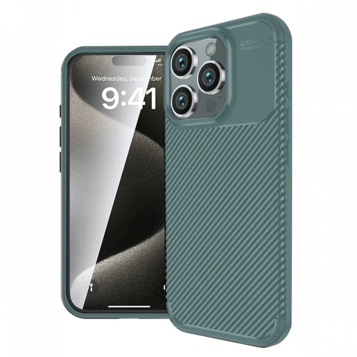 Mey İthalat®   iPhone 16 Pro Kılıf Auto Focus Karbon Kapak - Koyu Yeşil