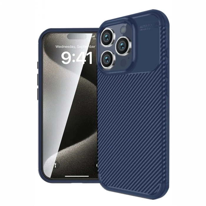 Mey İthalat®   iPhone 16 Pro Kılıf Auto Focus Karbon Kapak - Lacivert