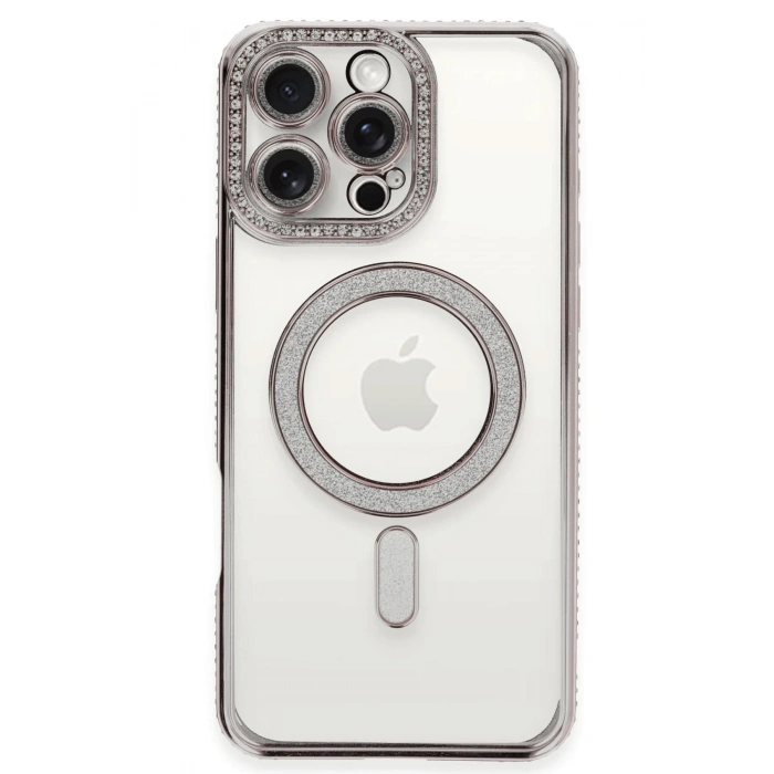 Mey İthalat®   iPhone 16 Pro Kılıf Joke Simli Magneticsafe Kılıf - Pembe