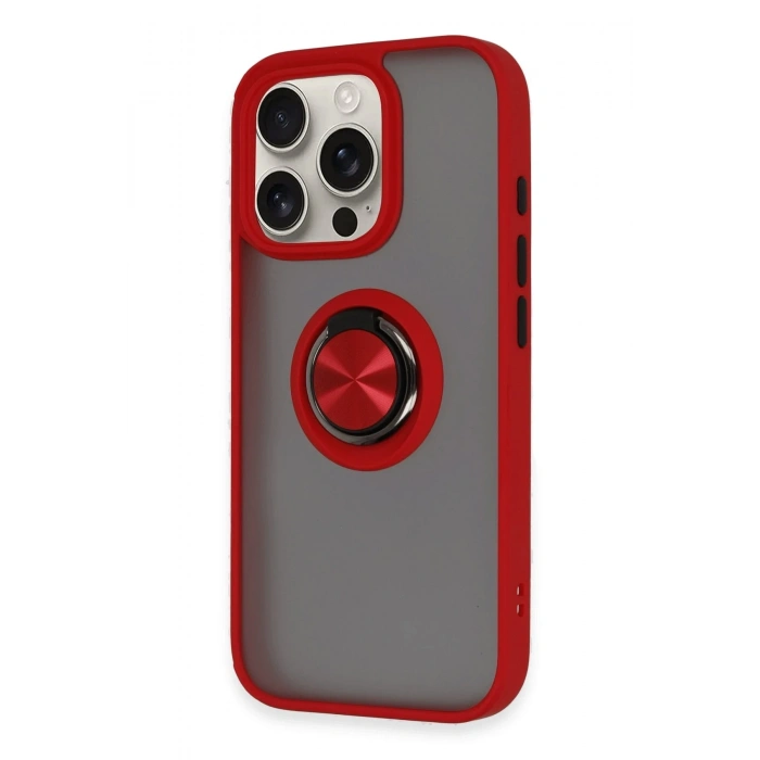 Mey İthalat®   iPhone 16 Pro Kılıf Montreal Yüzüklü Silikon Kapak - Kırmızı