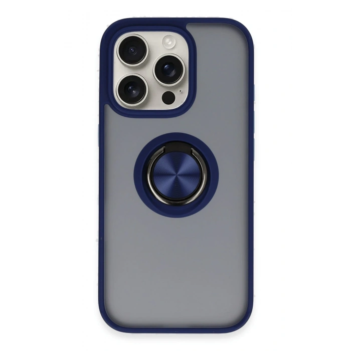 Mey İthalat®   iPhone 16 Pro Kılıf Montreal Yüzüklü Silikon Kapak - Lacivert