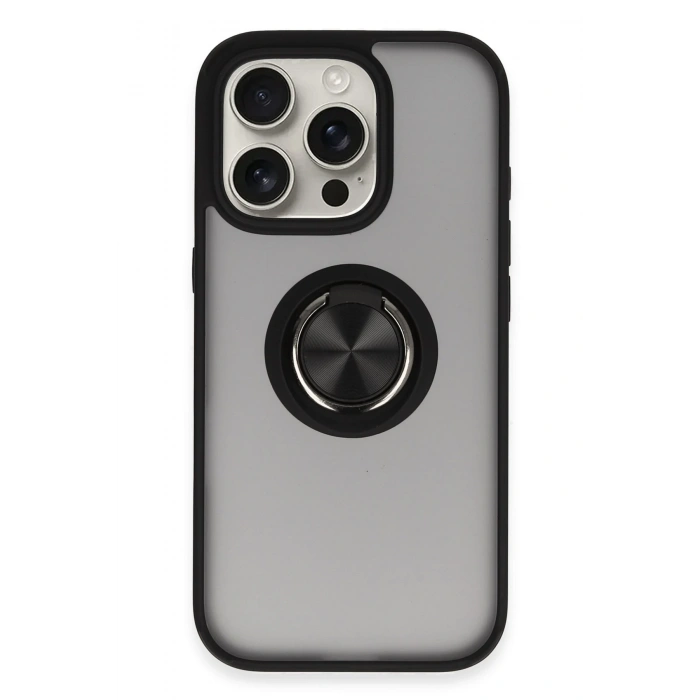 Mey İthalat®   iPhone 16 Pro Kılıf Montreal Yüzüklü Silikon Kapak - Siyah