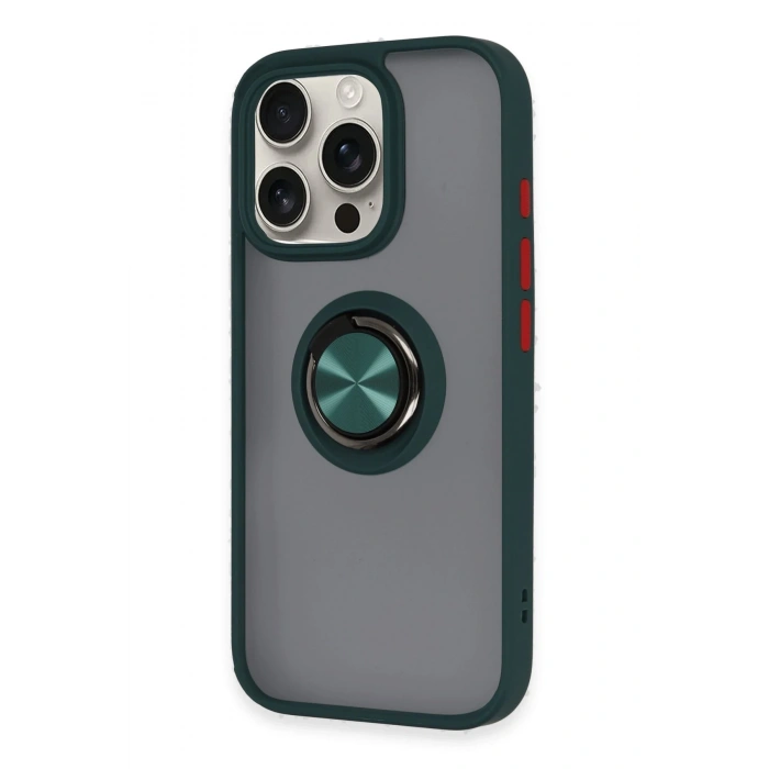 Mey İthalat®   iPhone 16 Pro Kılıf Montreal Yüzüklü Silikon Kapak - Yeşil