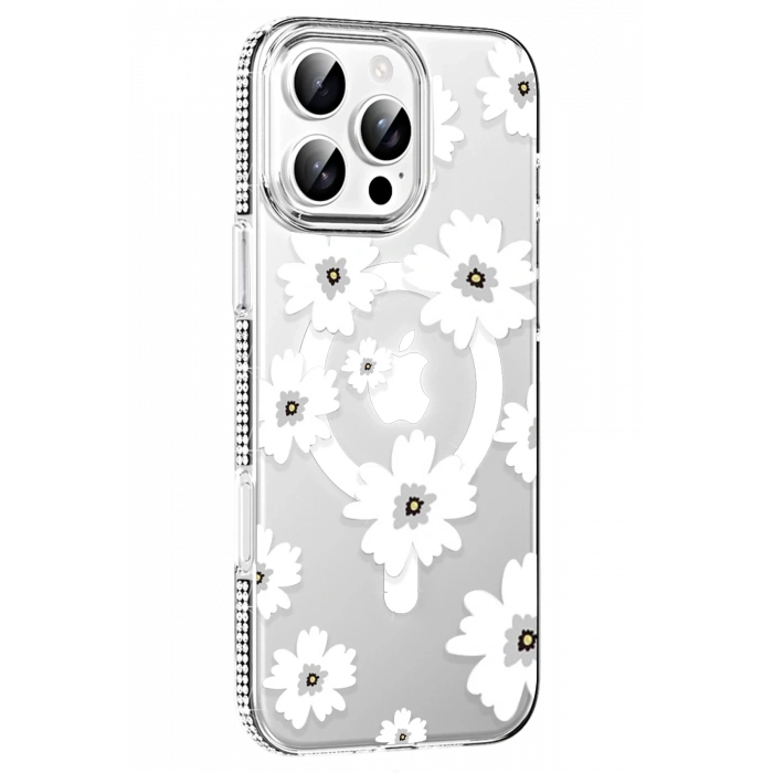 Mey İthalat®   iPhone 16 Pro Max Floral Magsafe Kapak - Beyaz