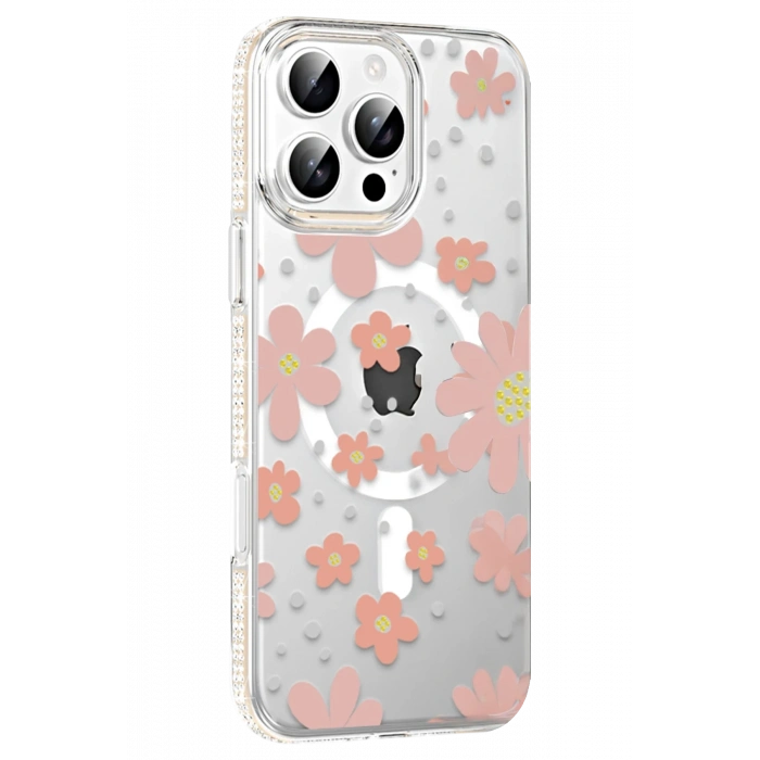 Mey İthalat®   iPhone 16 Pro Max Floral Magsafe Kapak - Pembe