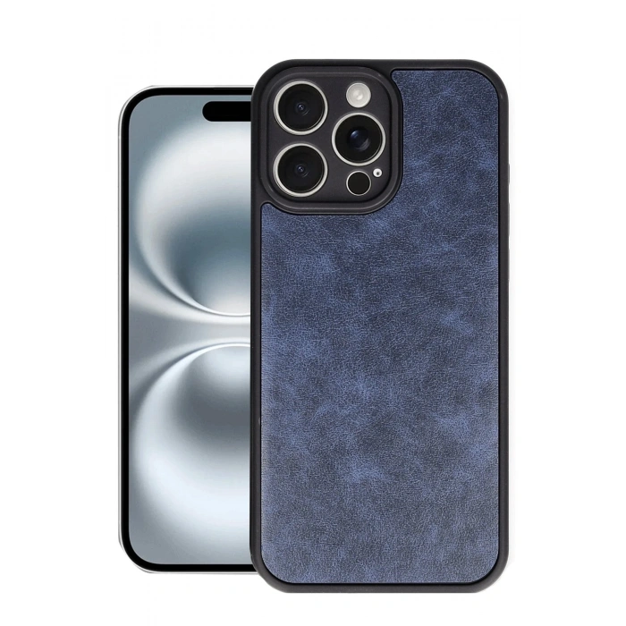 Mey İthalat®   iPhone 16 Pro Max Kılıf Aras Deri Kapak - Lacivert