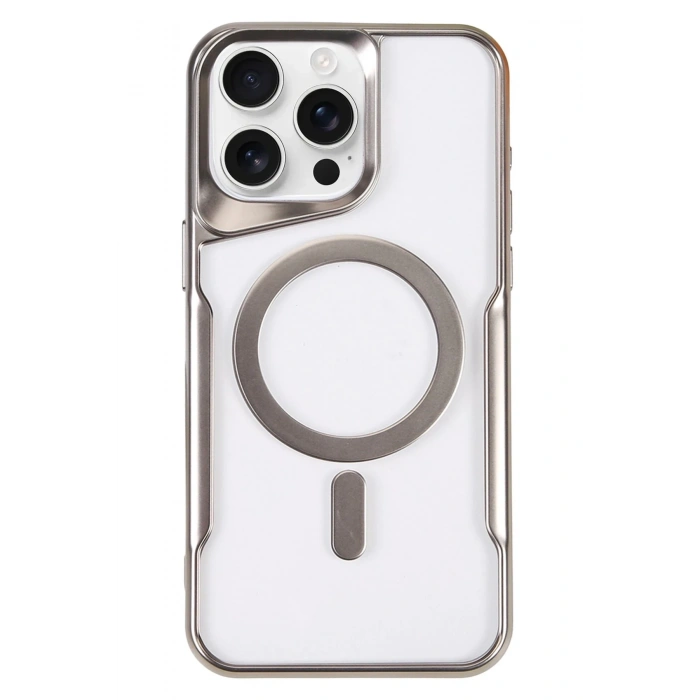 Mey İthalat®   iPhone 16 Pro Max Kılıf Boyi Magsafe Silikon Kapak - Gümüş
