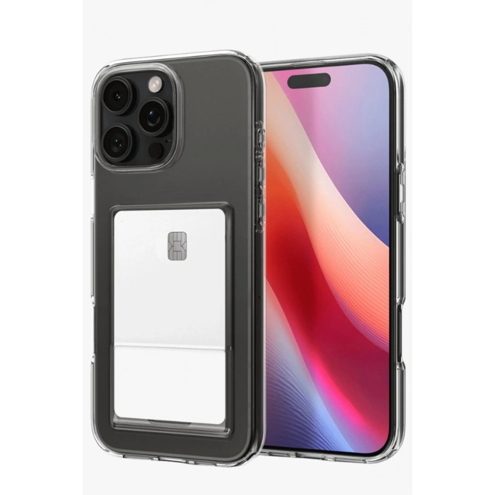 Mey İthalat®   iPhone 16 Pro Max Kılıf Kart Şeffaf Silikon - Şeffaf