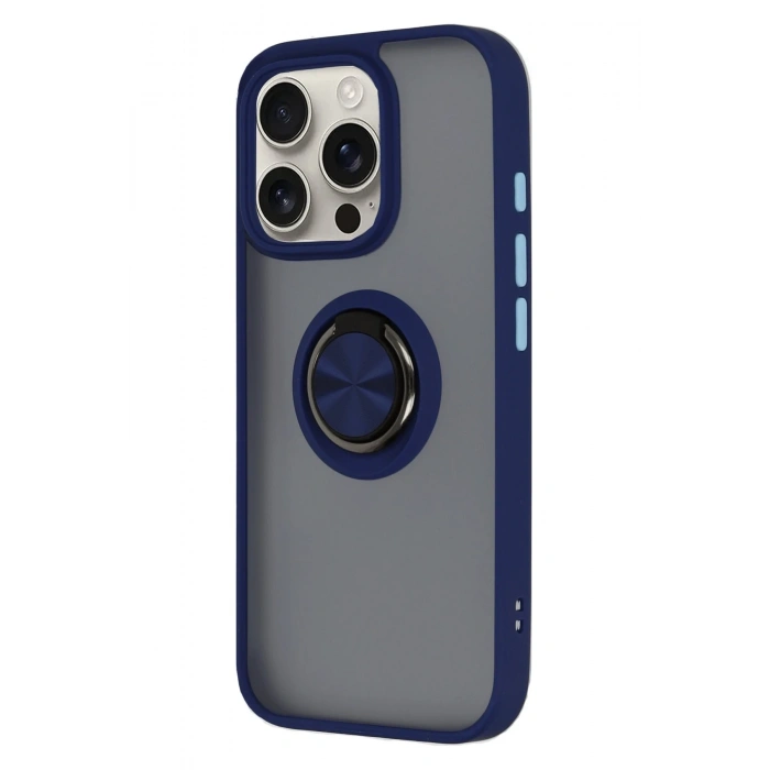 Mey İthalat®   iPhone 16 Pro Max Kılıf Montreal Yüzüklü Silikon Kapak - Lacivert