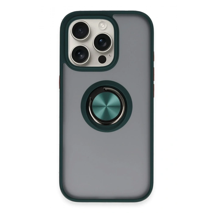 Mey İthalat®   iPhone 16 Pro Max Kılıf Montreal Yüzüklü Silikon Kapak - Yeşil