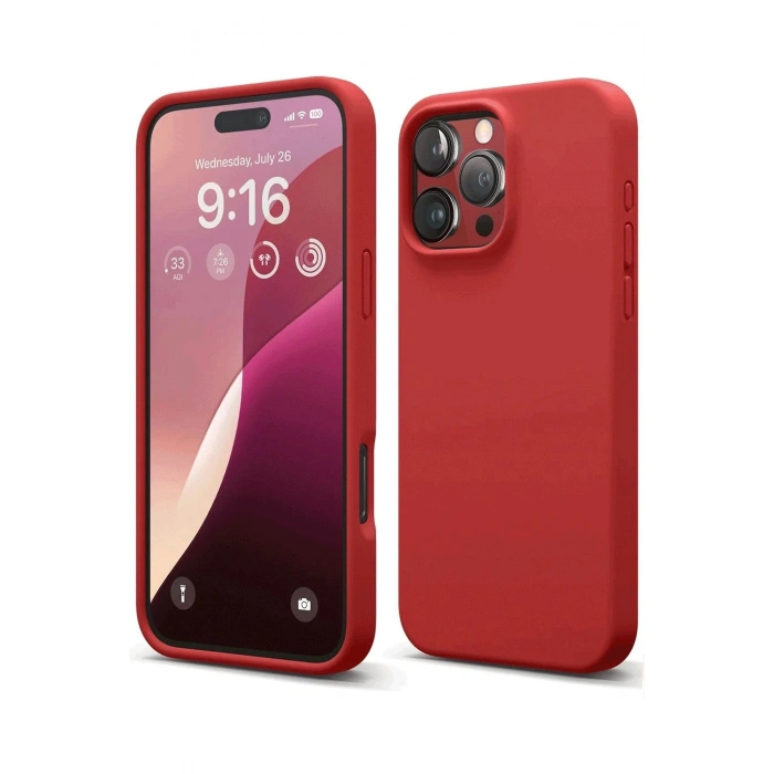 Mey İthalat®   iPhone 16 Pro Max Kılıf Nano içi Kadife Silikon - Kırmızı