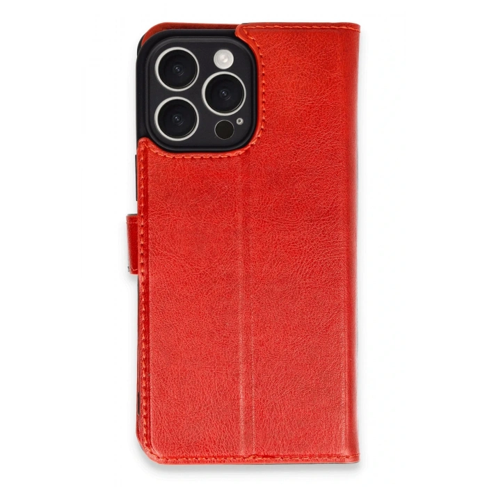 Mey İthalat®   iPhone 16 Pro Max Kılıf Trend S Plus Kapaklı Kılıf - Kırmızı