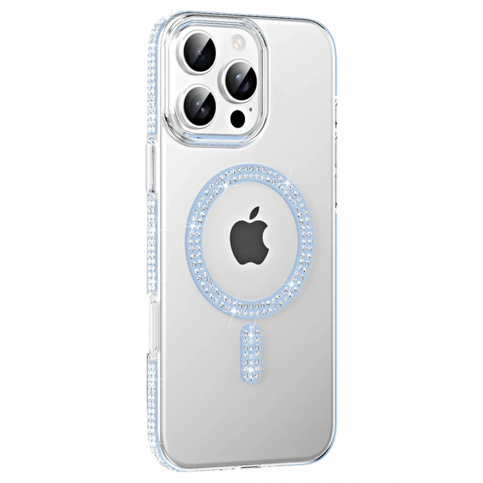 Mey İthalat®   iPhone 16 Pro Max Move Taşlı Magsafe Kapak - Mavi