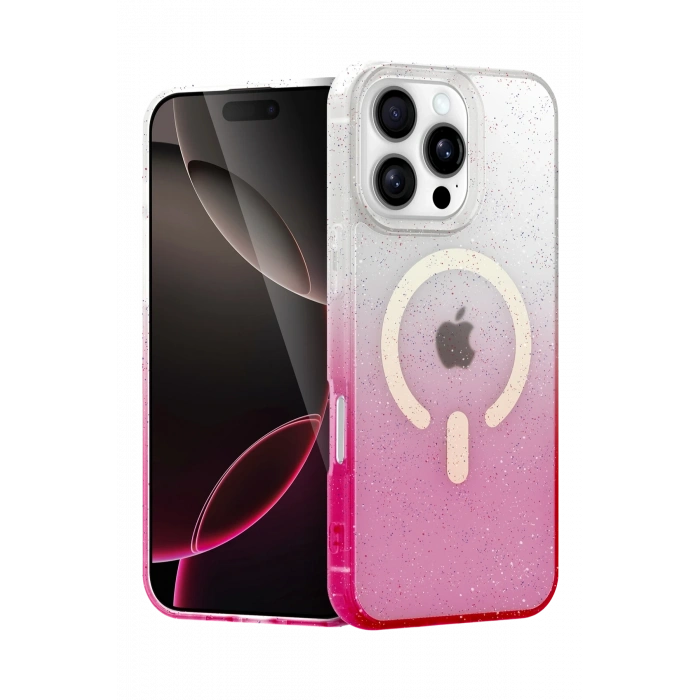 Mey İthalat®   iPhone 16 Pro Max Pummel Shiny Magsafe Kapak - Pembe