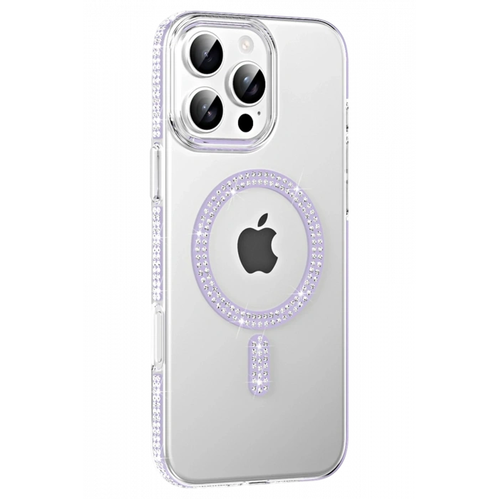 Mey İthalat®   iPhone 16 Pro Move Taşlı Magsafe Kapak - Lila