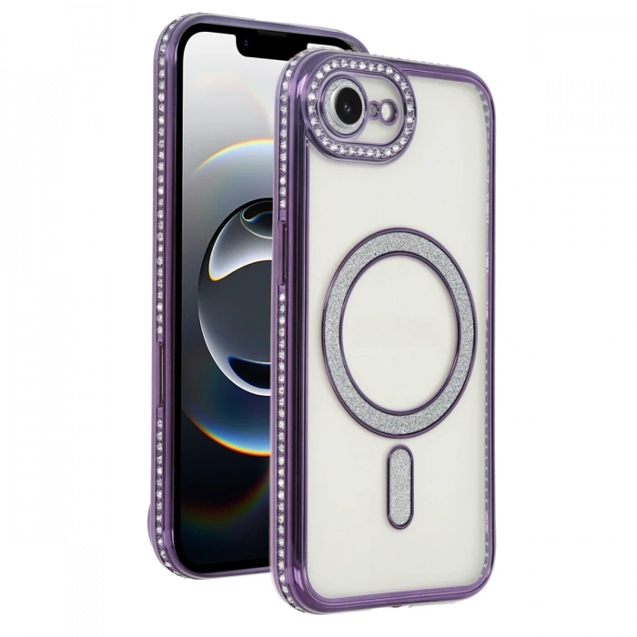 Mey İthalat®   iPhone 16E Joke Simli Magneticsafe Kılıf - Derin Mor